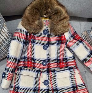 Mini Boden plaid coat with fur 2t/3t